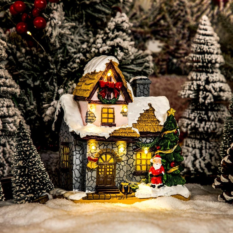 JOYOFXMAS Christmas Village Houses with Warm Light, Battery Operate, Village Accessories Home Tabletop Decoration Xmas Gifts (A) - Image 2